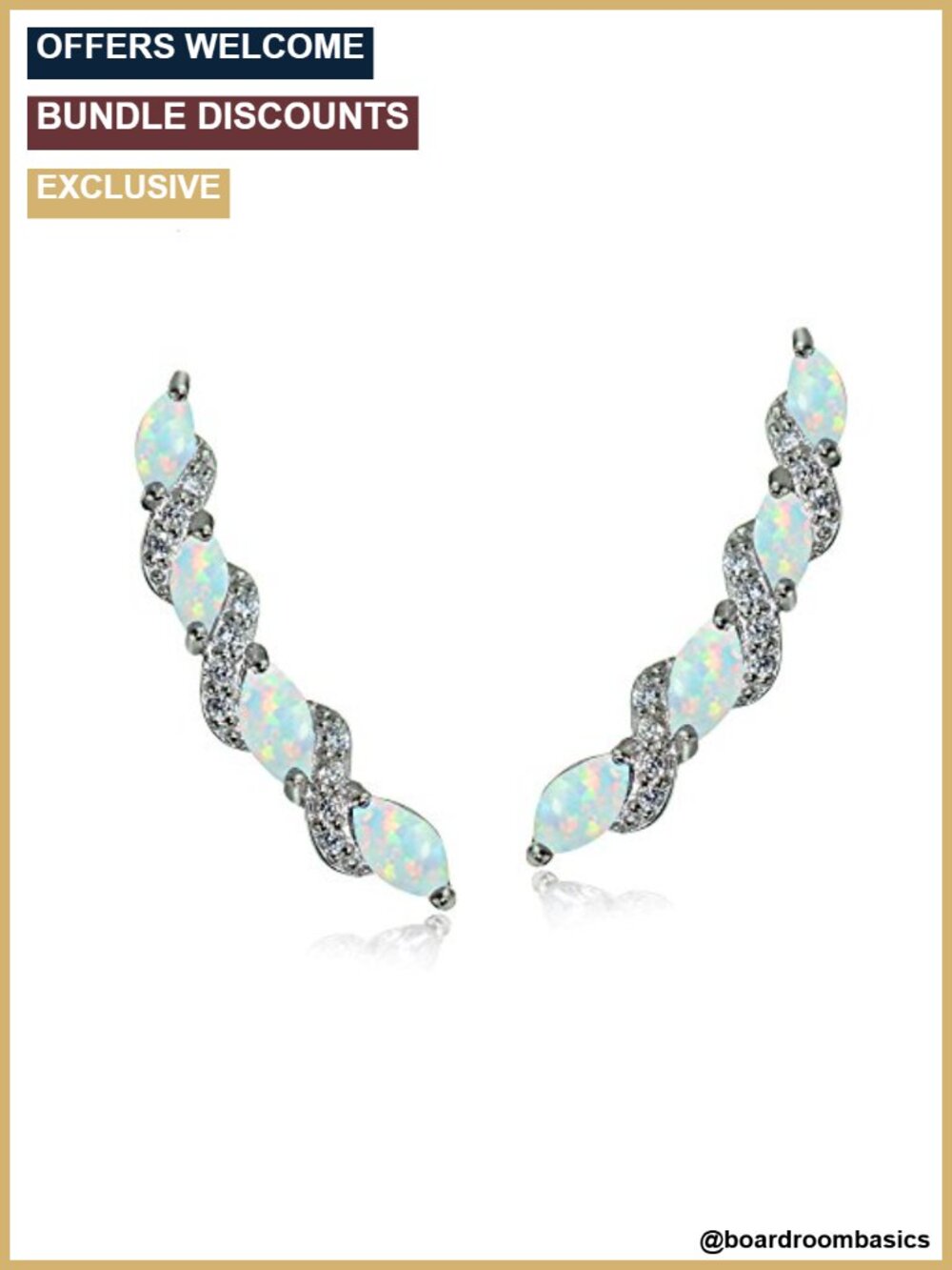 Sterling Silver Ear Climbers Synthetic White Opal White Topaz Twist Women